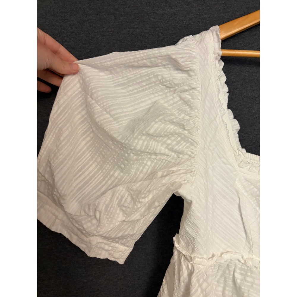 Free People White Peasant Puff Sleeve Smocked Hem Blouse - Picture 2 of 11